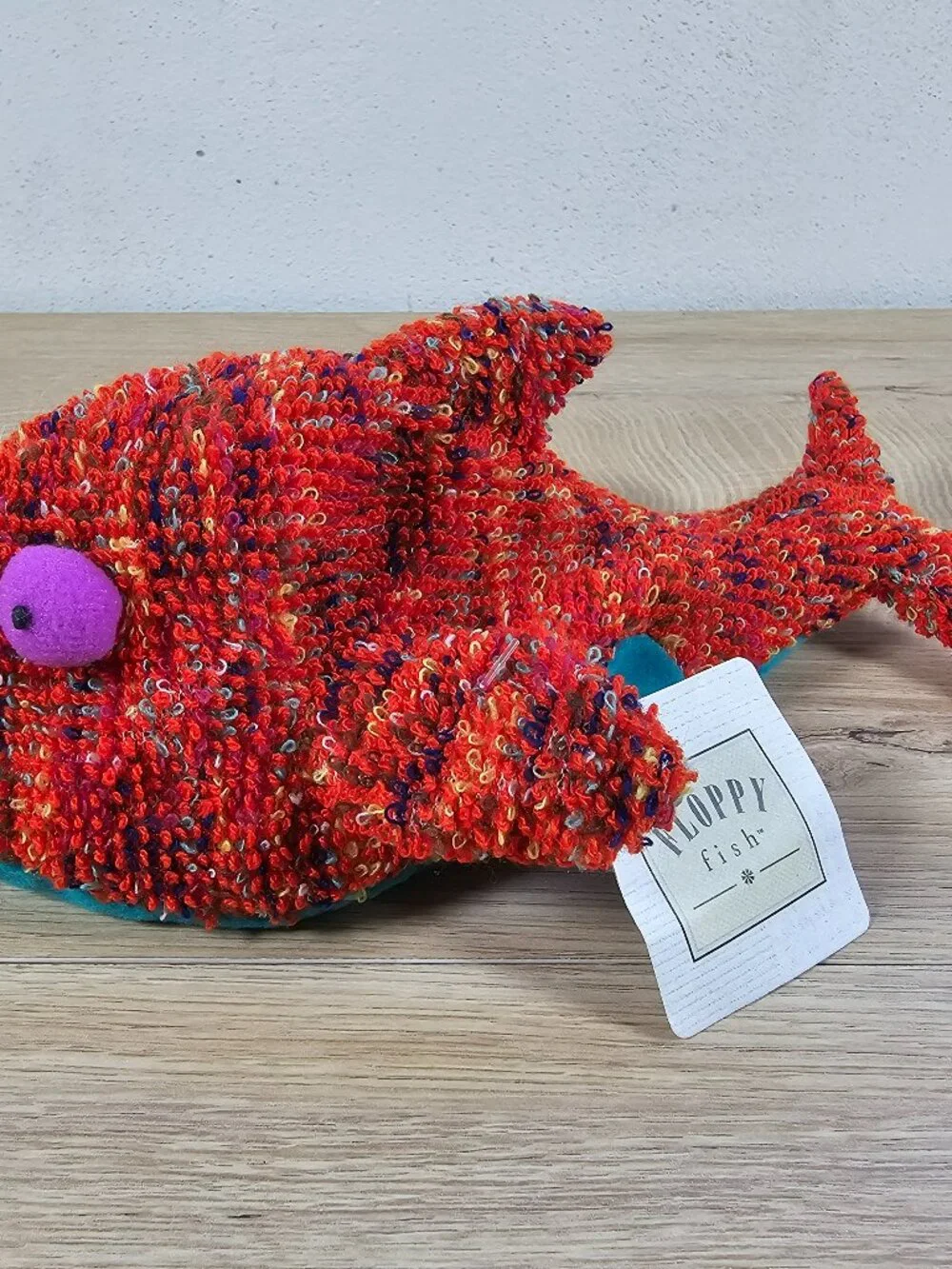 Russ Berrie Floppy Fish Beanbag Plush Toy Red Textured Terry Cloth w/ Tags 8.5
